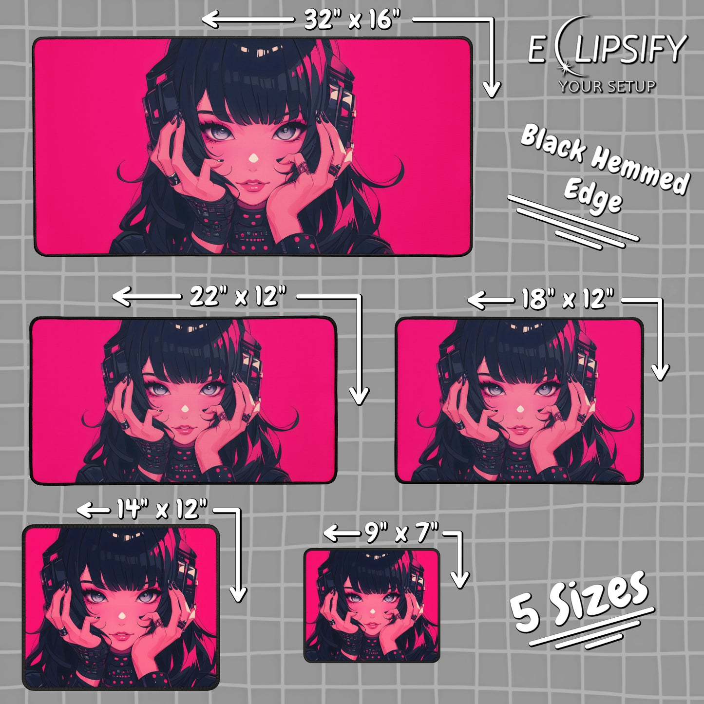 Glitch Girl: Pink Cyberpunk Anime Girl Gaming Mouse Pad