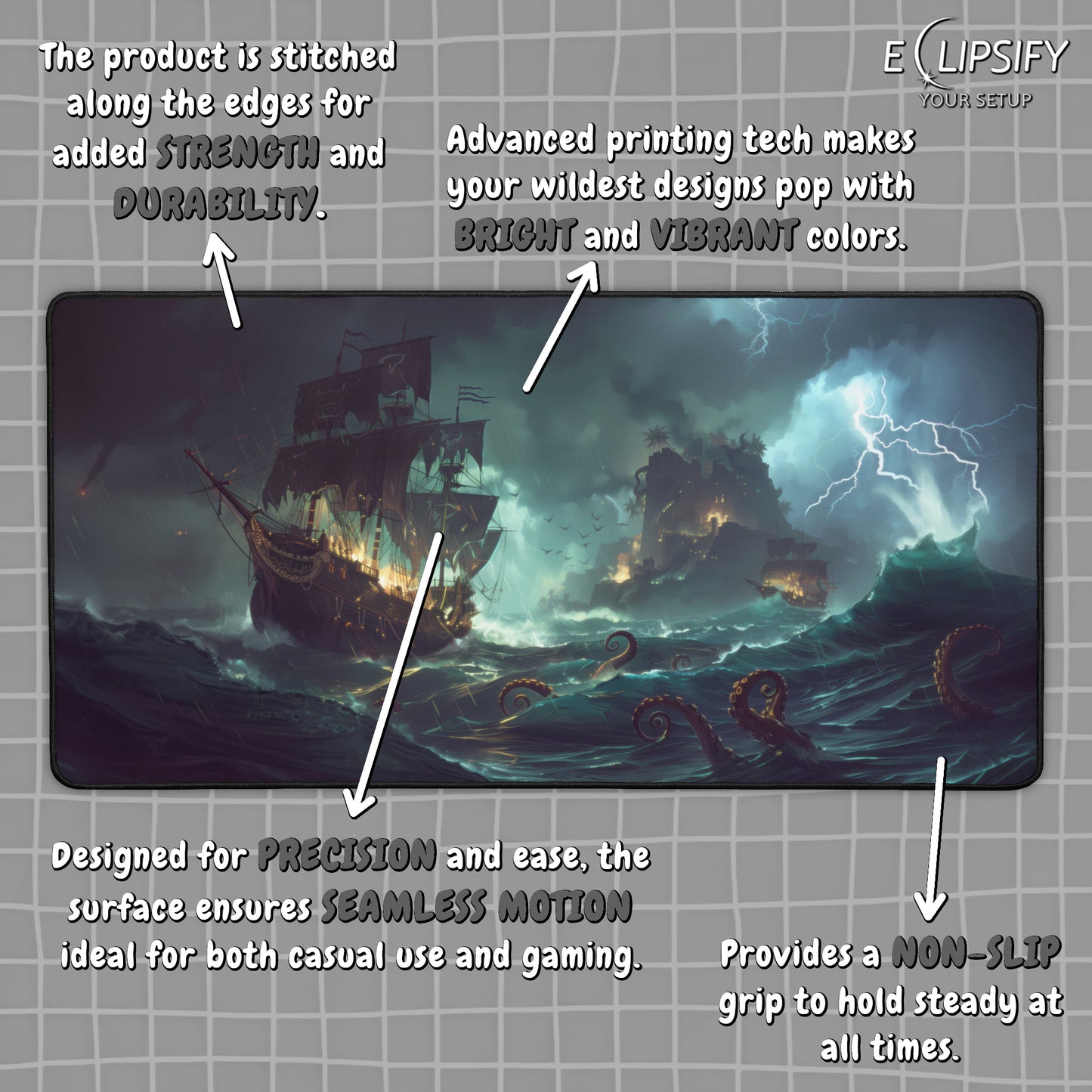 Seas Of Deceit: Pirate Ship And Kraken Gaming Mouse Pad