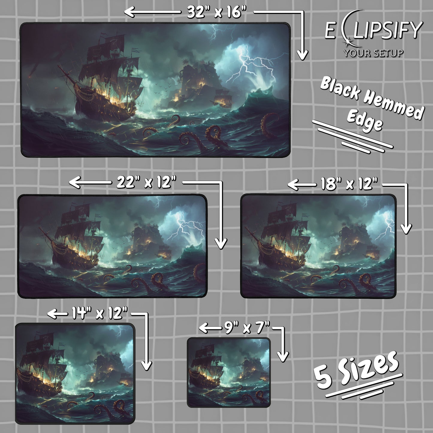 Seas Of Deceit: Pirate Ship And Kraken Gaming Mouse Pad
