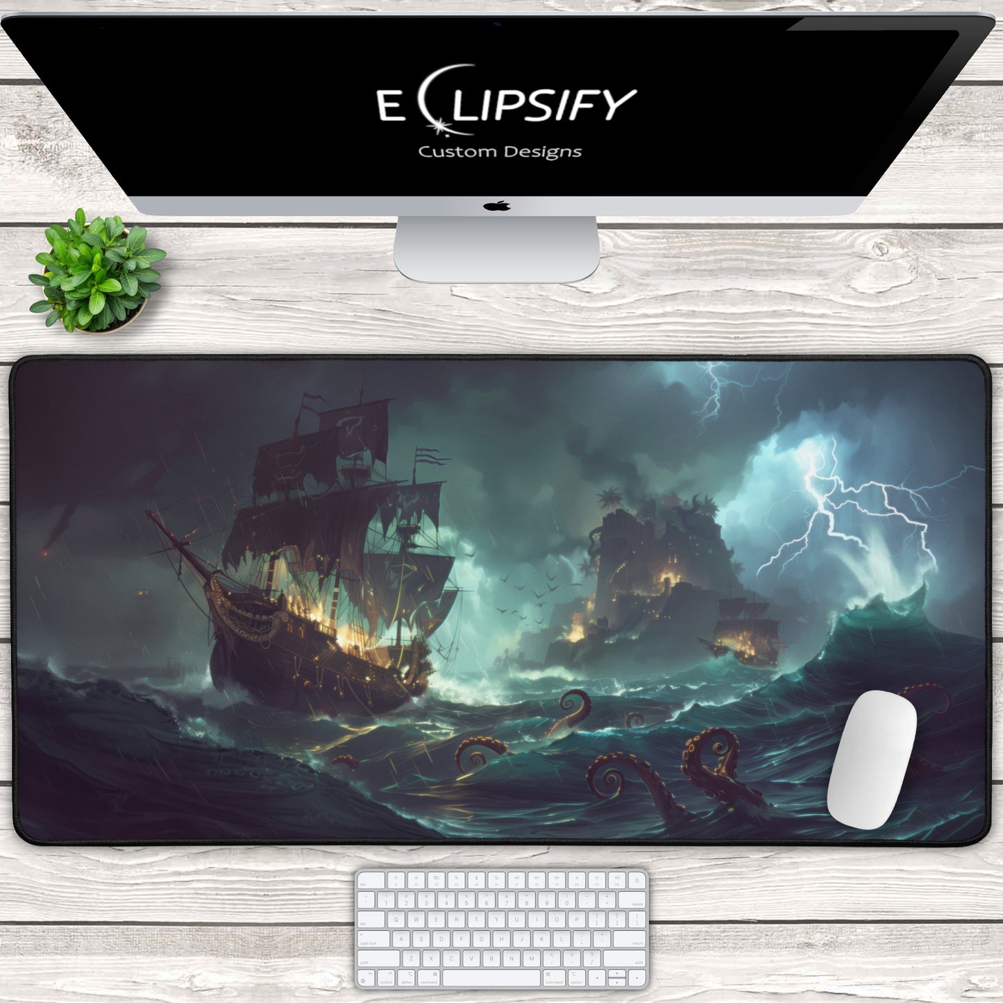 Seas Of Deceit: Pirate Ship And Kraken Gaming Mouse Pad