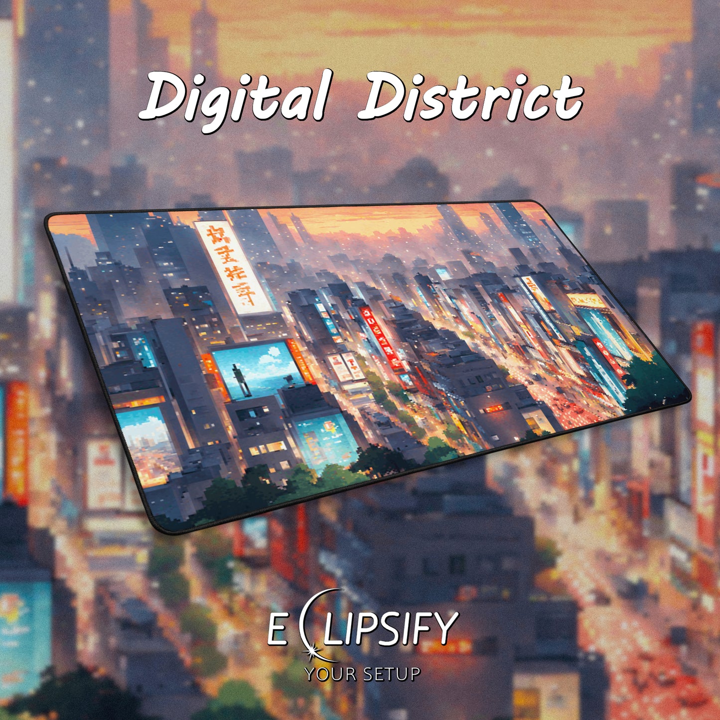 Digital District: Pixel Art Cyberpunk City Gaming Mouse Pad