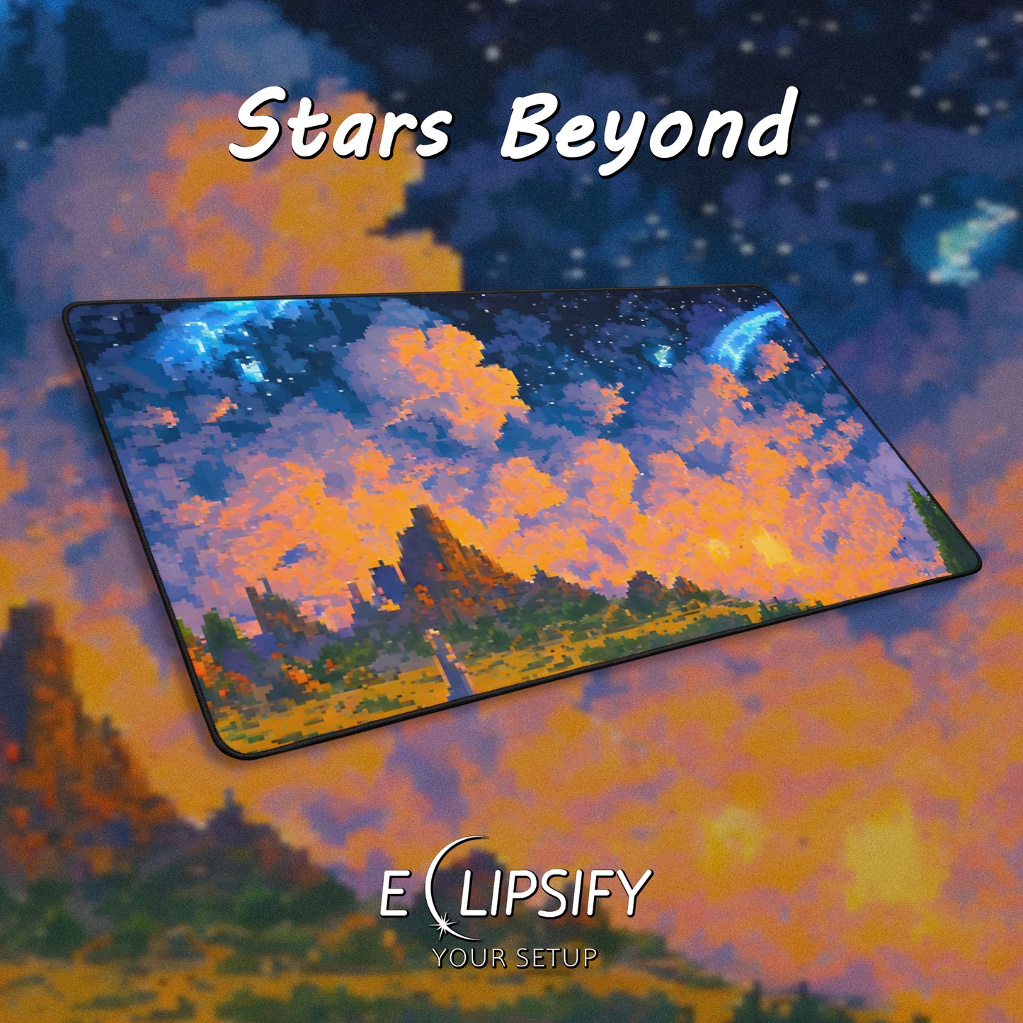 Stars Beyond: Pixel Art Sunset Gaming Mouse Pad