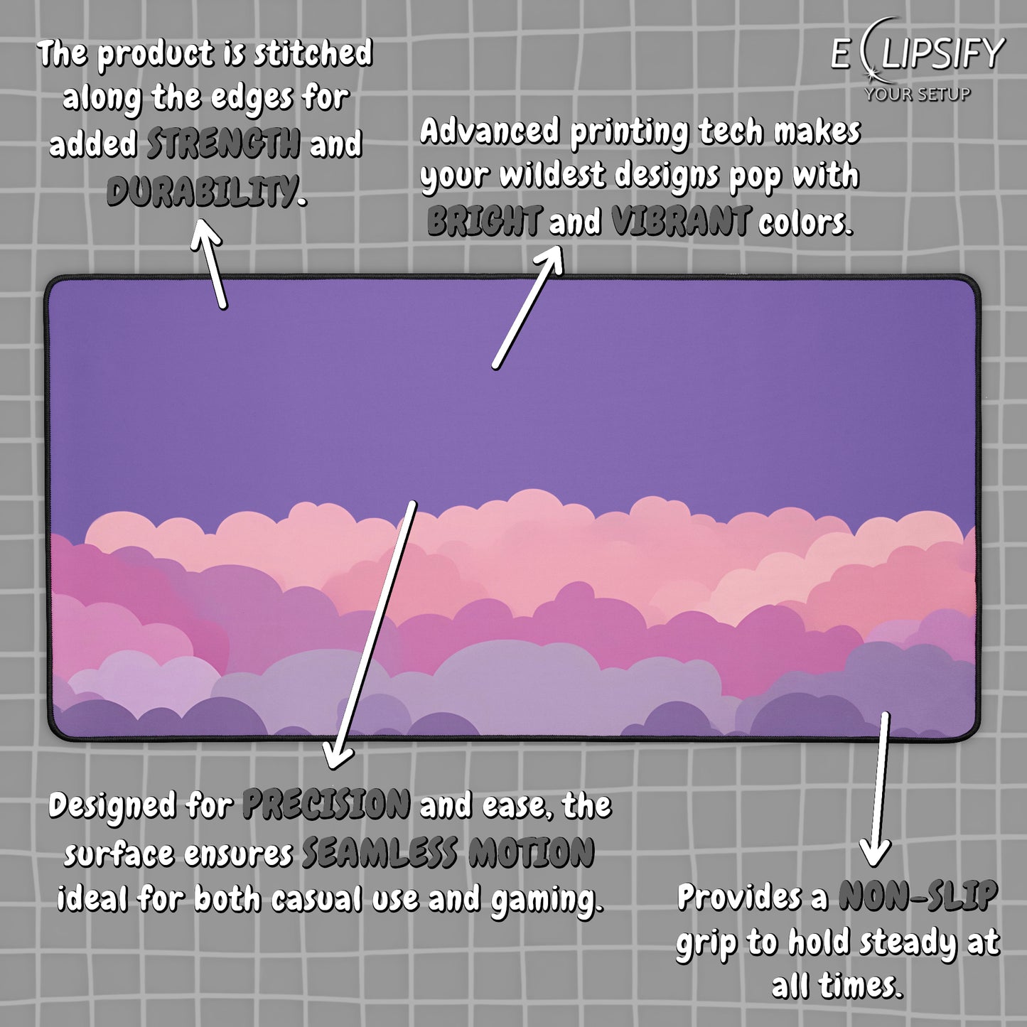 Gentle Dawn: Purple Minimalist Cute Clouds Gaming Mouse Pad