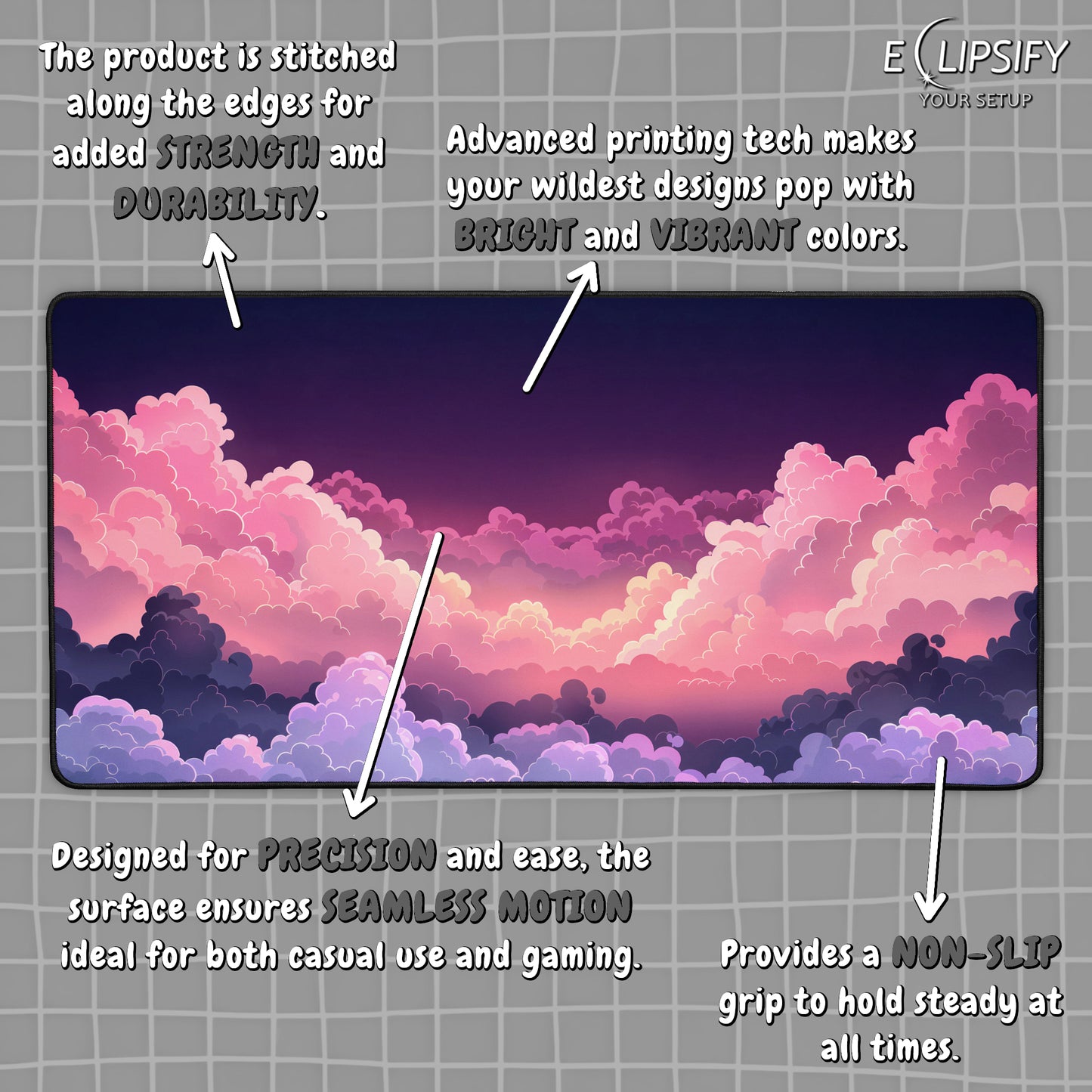 Gentle Hues: Purple And Pink Pastel Cloud Gaming Mouse Pad