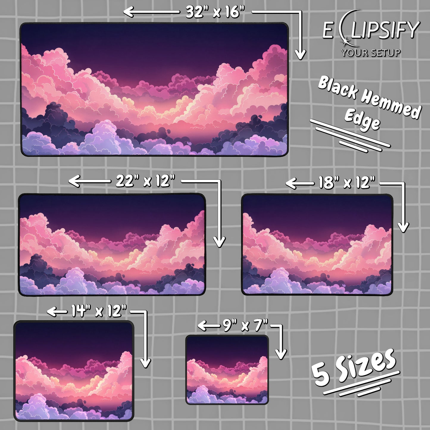 Gentle Hues: Purple And Pink Pastel Cloud Gaming Mouse Pad