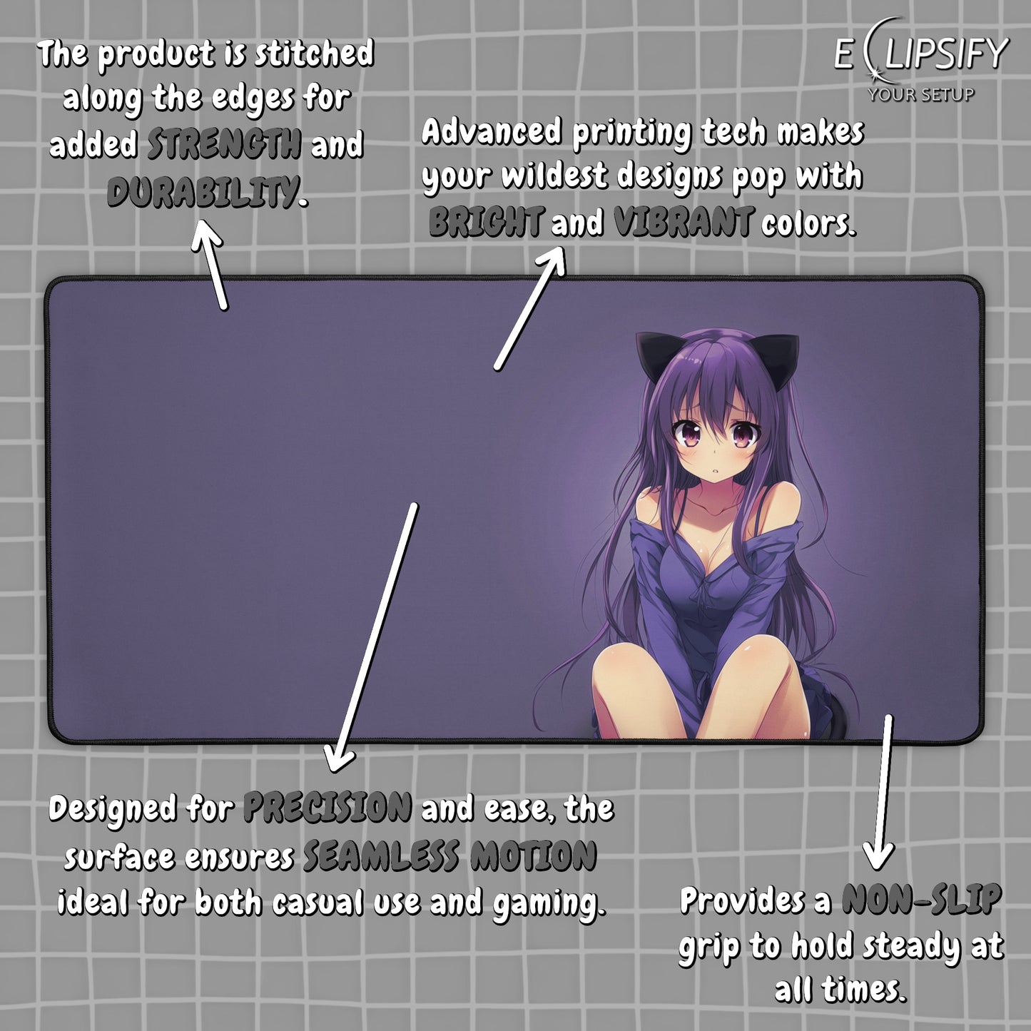 Lavender Kawaii: Anime Girl Mouse Pad