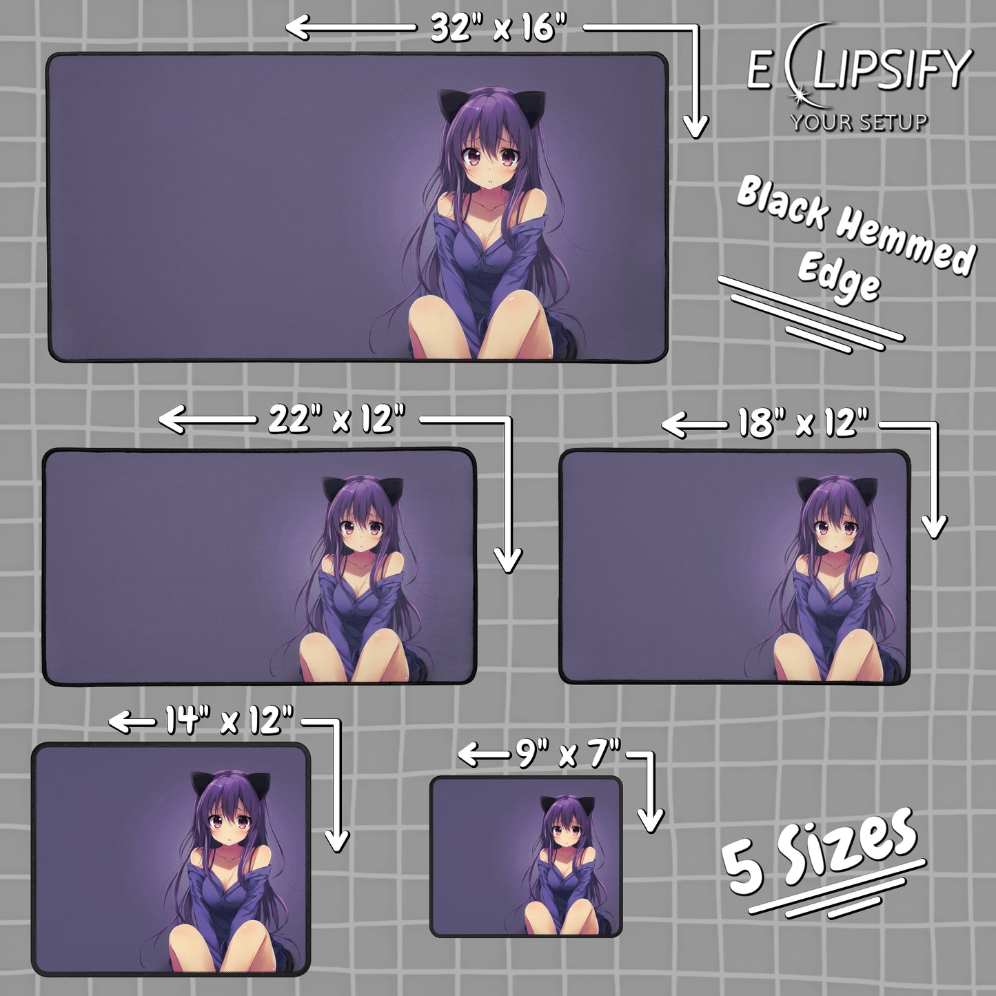 Lavender Kawaii: Anime Girl Mouse Pad