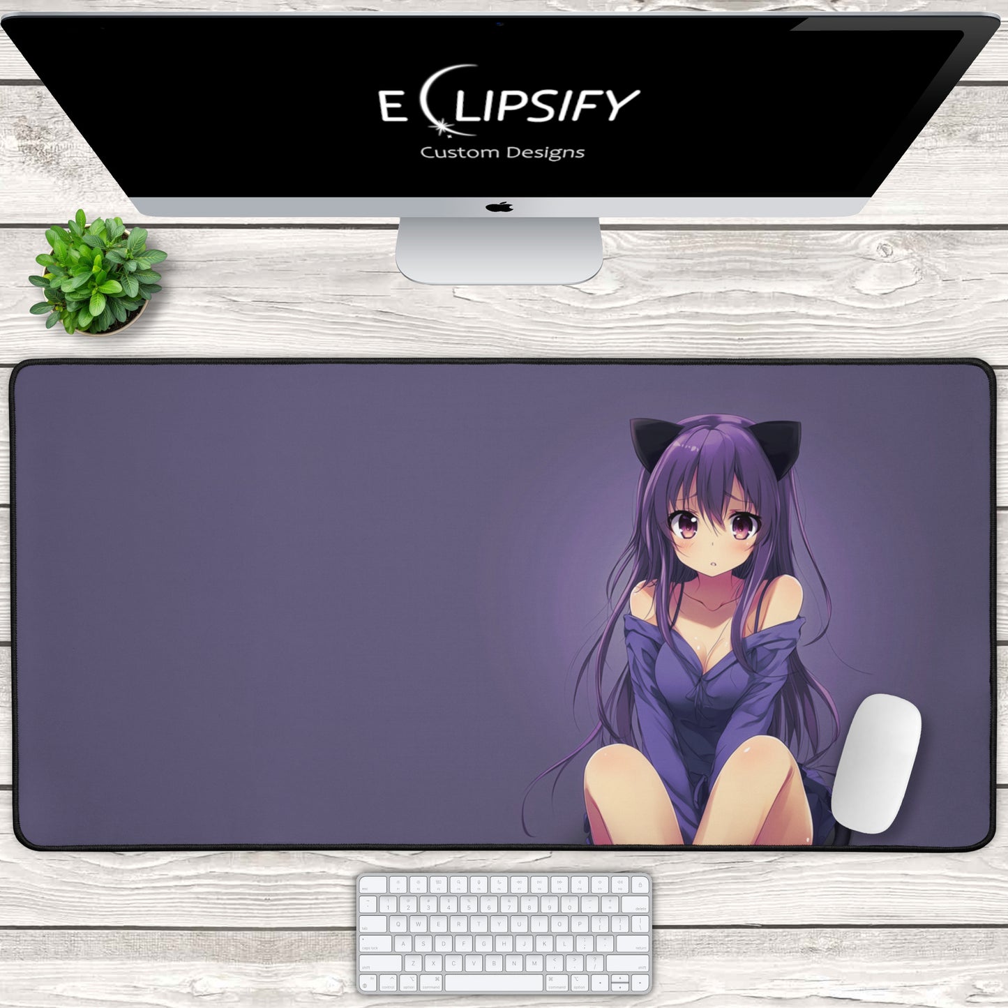 Lavender Kawaii: Anime Girl Mouse Pad