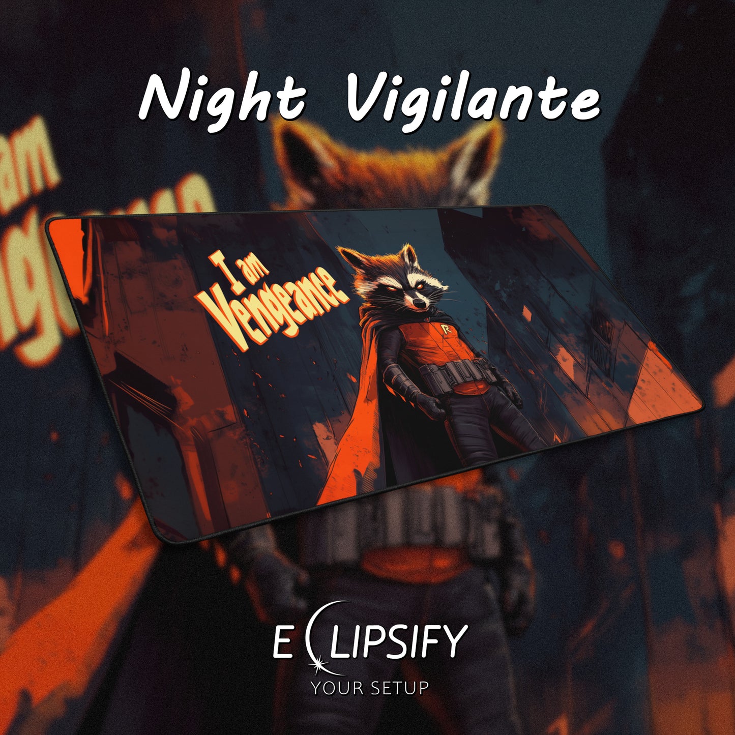 Night Vigilante: Racoon Superhero Gaming Mouse Pad