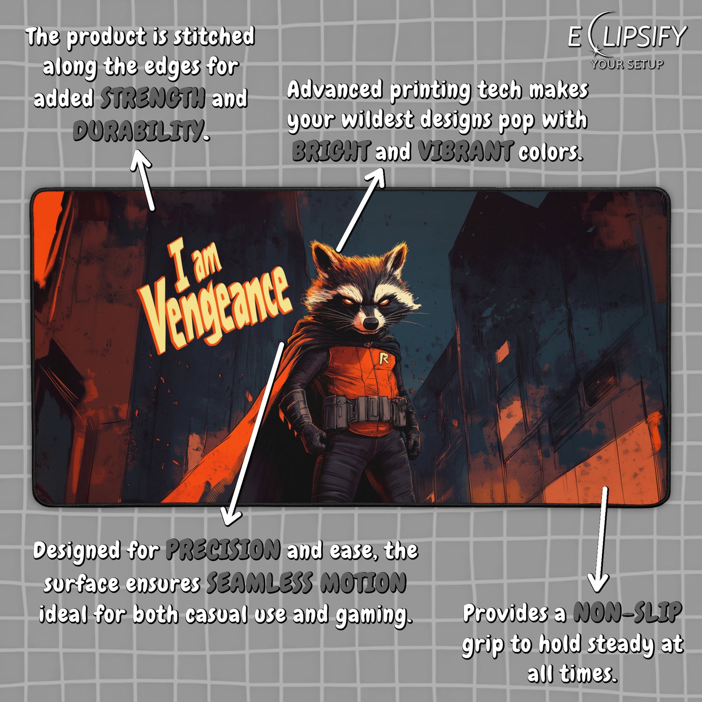 Night Vigilante: Racoon Superhero Gaming Mouse Pad