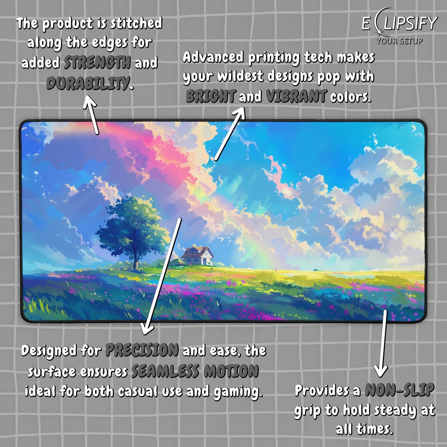 Rainbow Residence: Pastel Field Gaming Mouse Pad