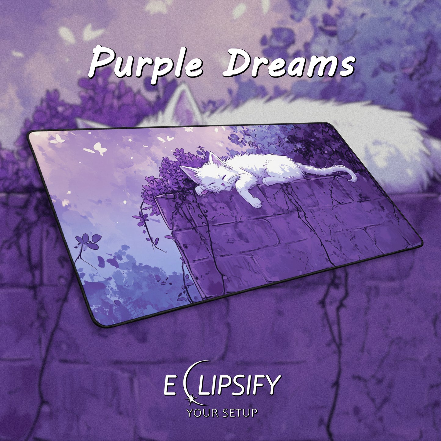 Purple Dreams: Kawaii Cat Gaming Mouse Pad