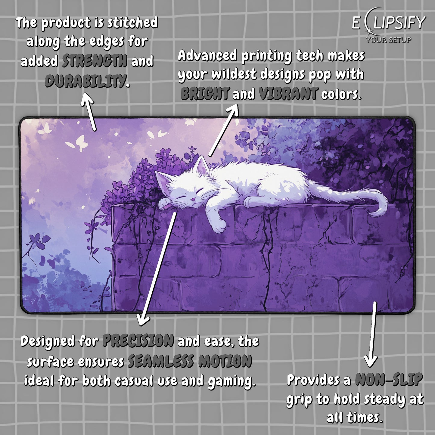 Purple Dreams: Kawaii Cat Gaming Mouse Pad
