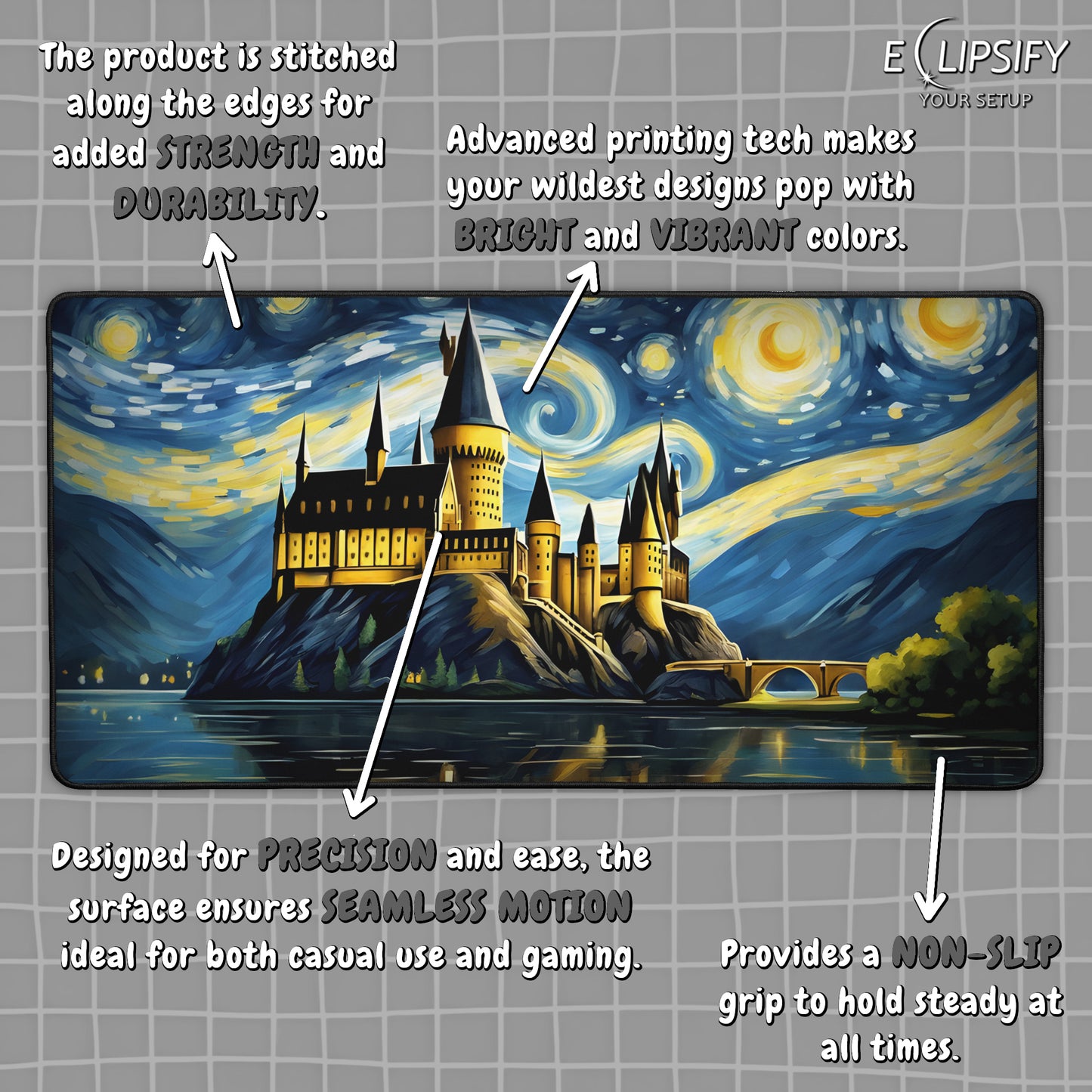 Starry Night Castle: Magical Castle Gaming Mouse Pad