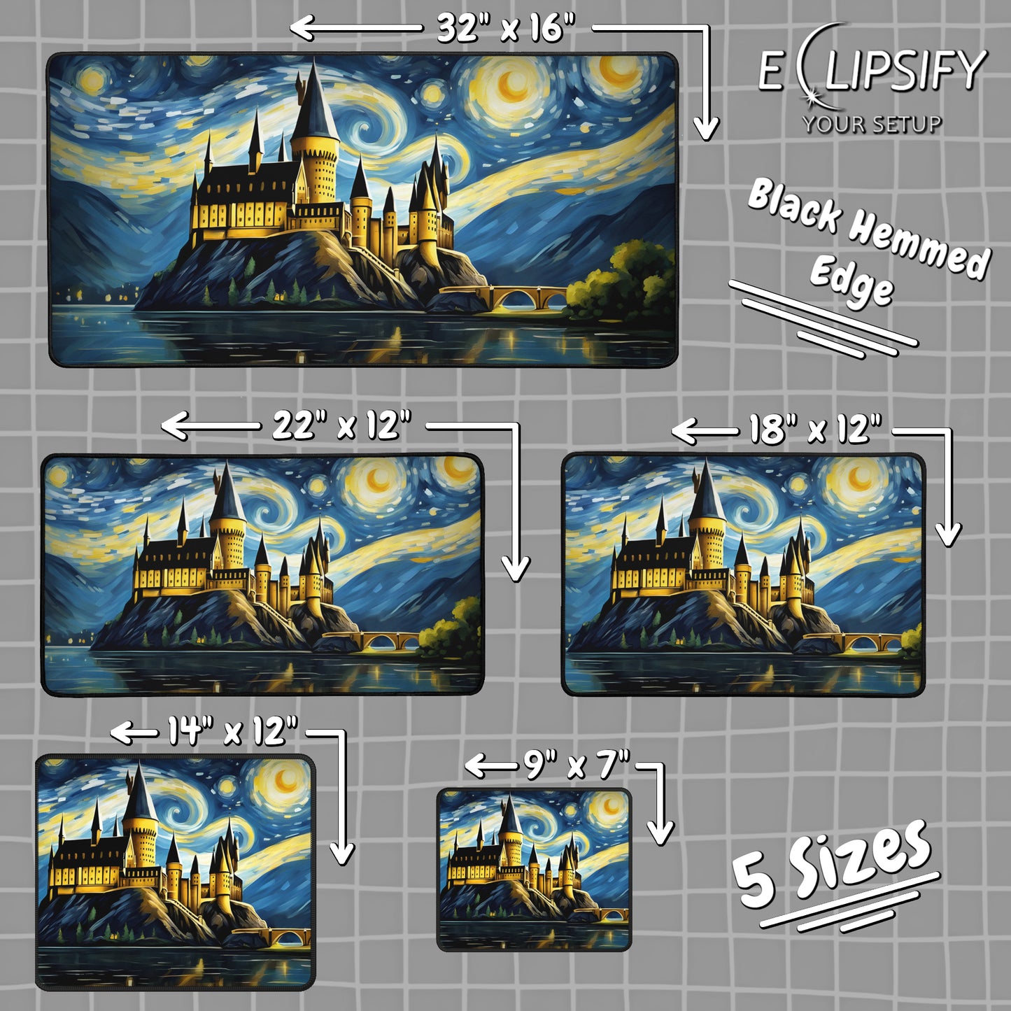 Starry Night Castle: Magical Castle Gaming Mouse Pad
