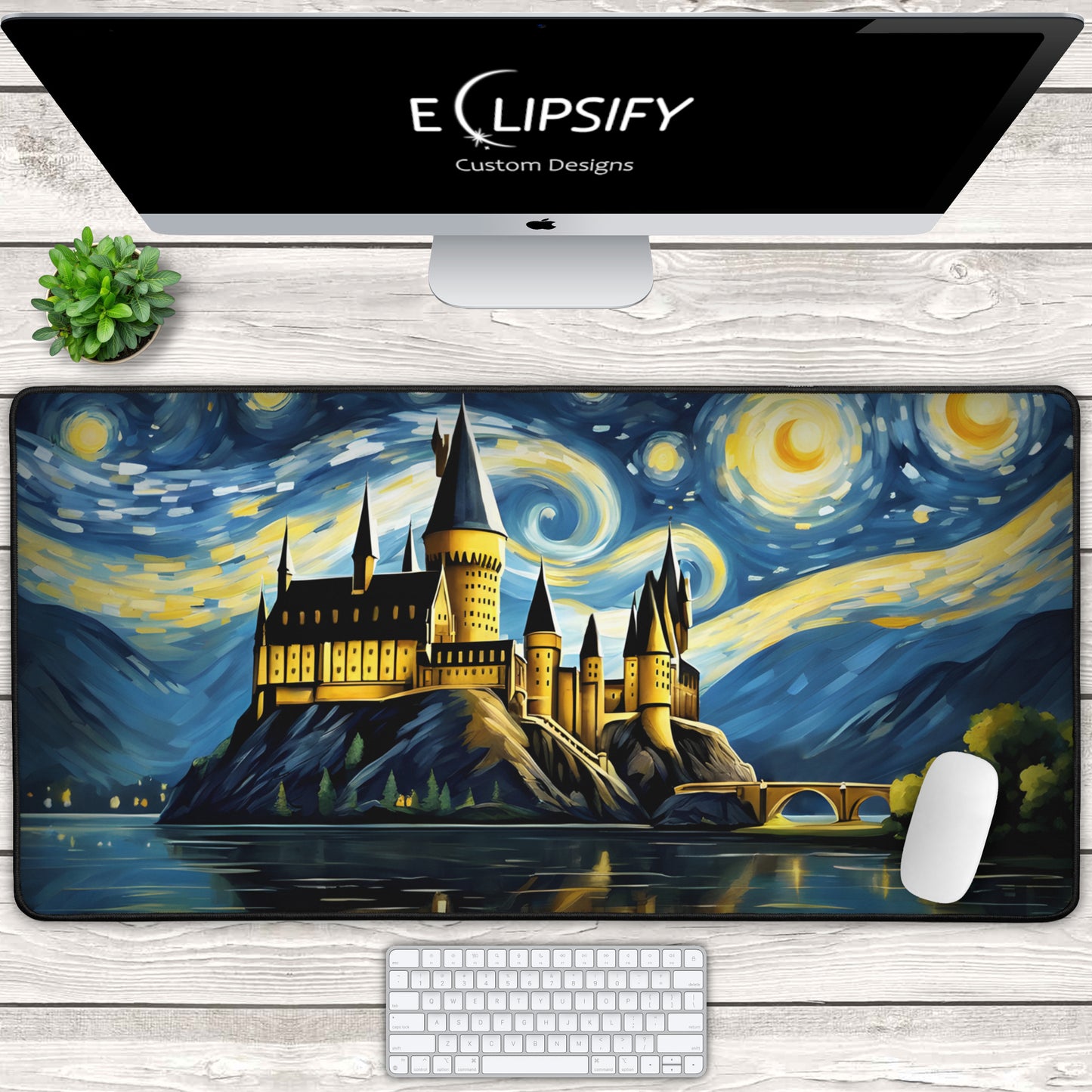 Starry Night Castle: Magical Castle Gaming Mouse Pad