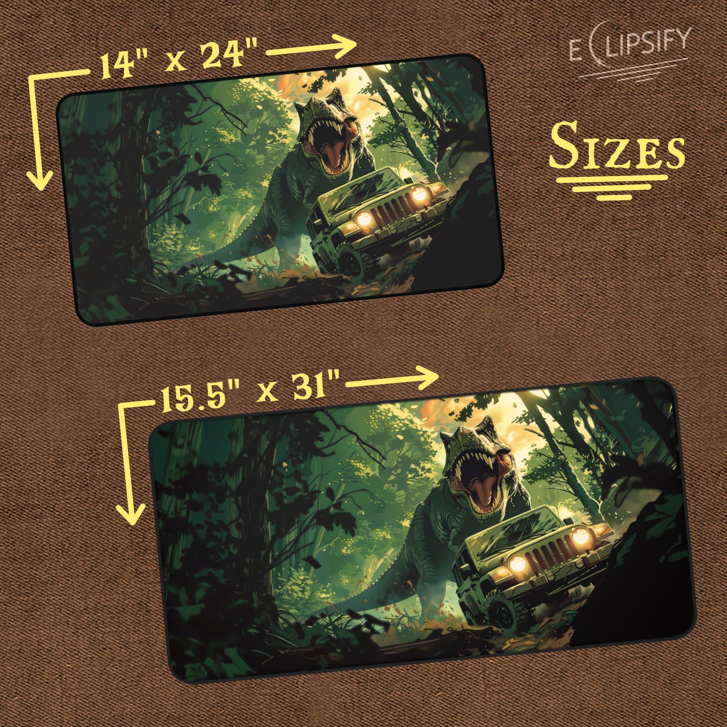 Prehistoric Chase: Dinosaur Chasing Jeep TCG Playmat