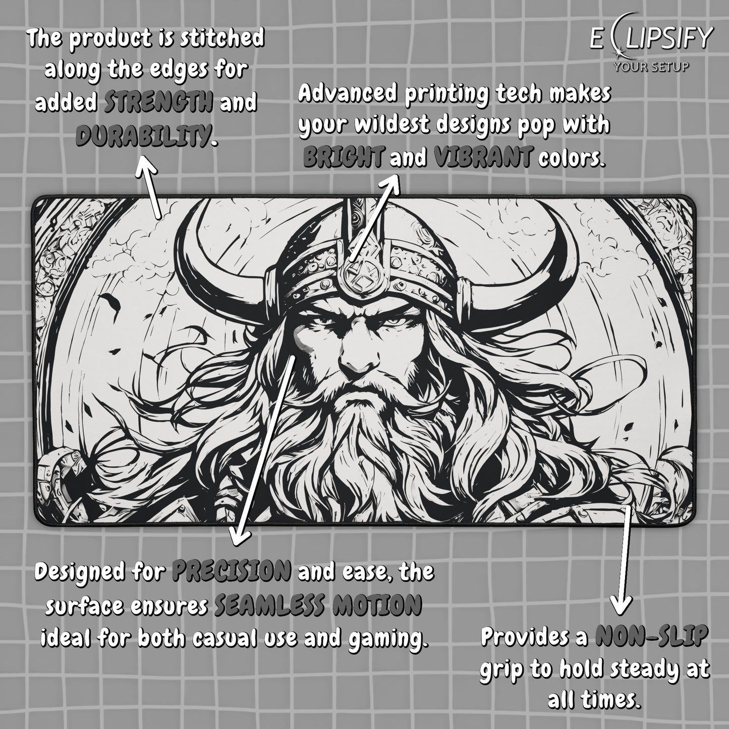 Norse Valor: Viking Minimalist White Gaming Mouse Pad
