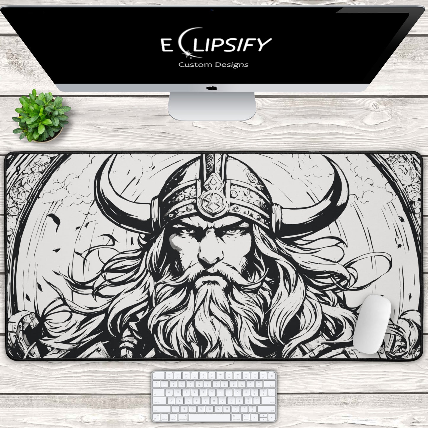 Norse Valor: Viking Minimalist White Gaming Mouse Pad