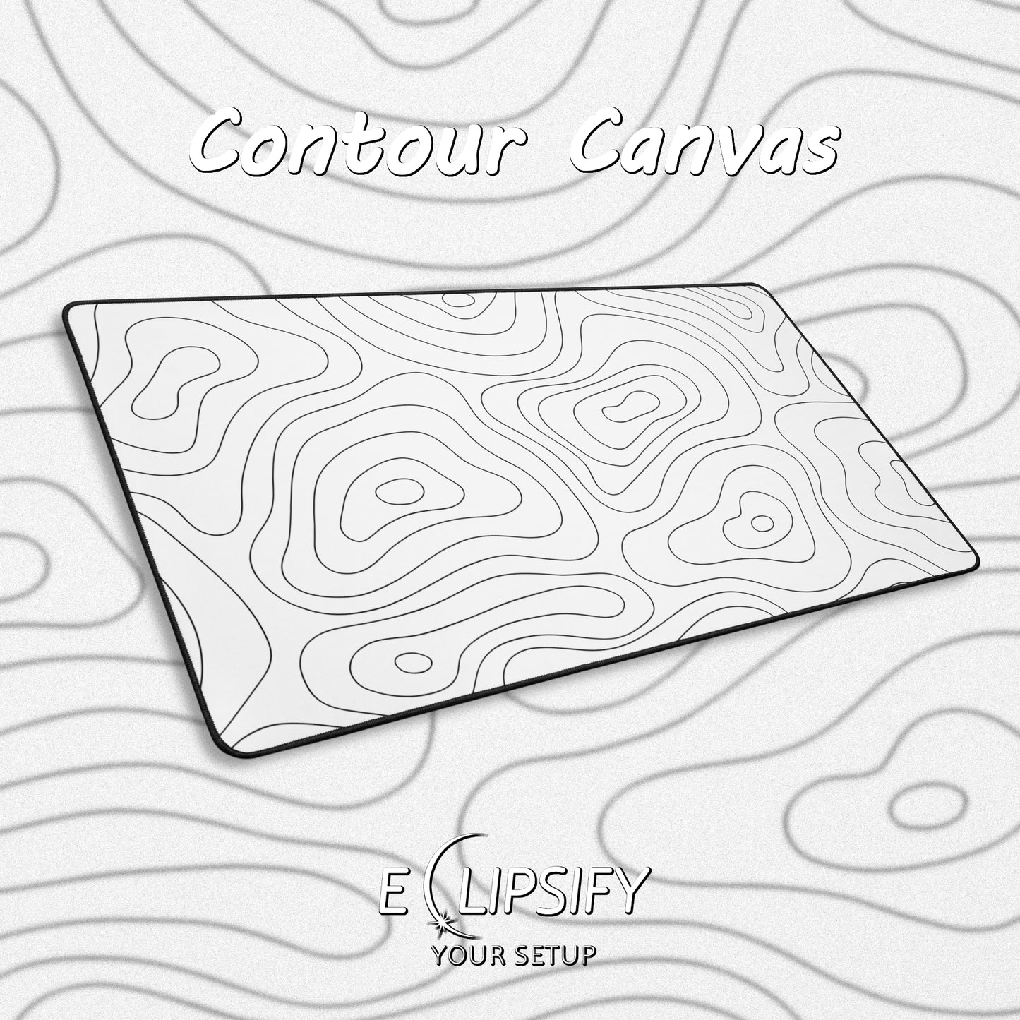 Contour Canvas: White Topographic Pattern Gaming Mouse Pad