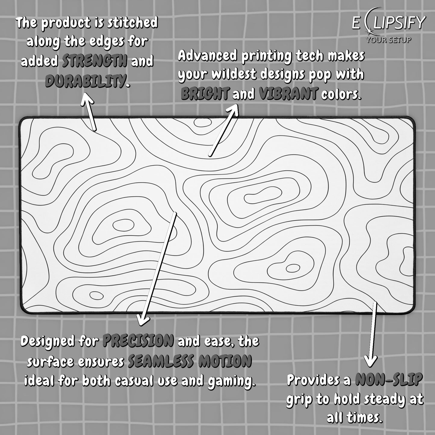 Contour Canvas: White Topographic Pattern Gaming Mouse Pad