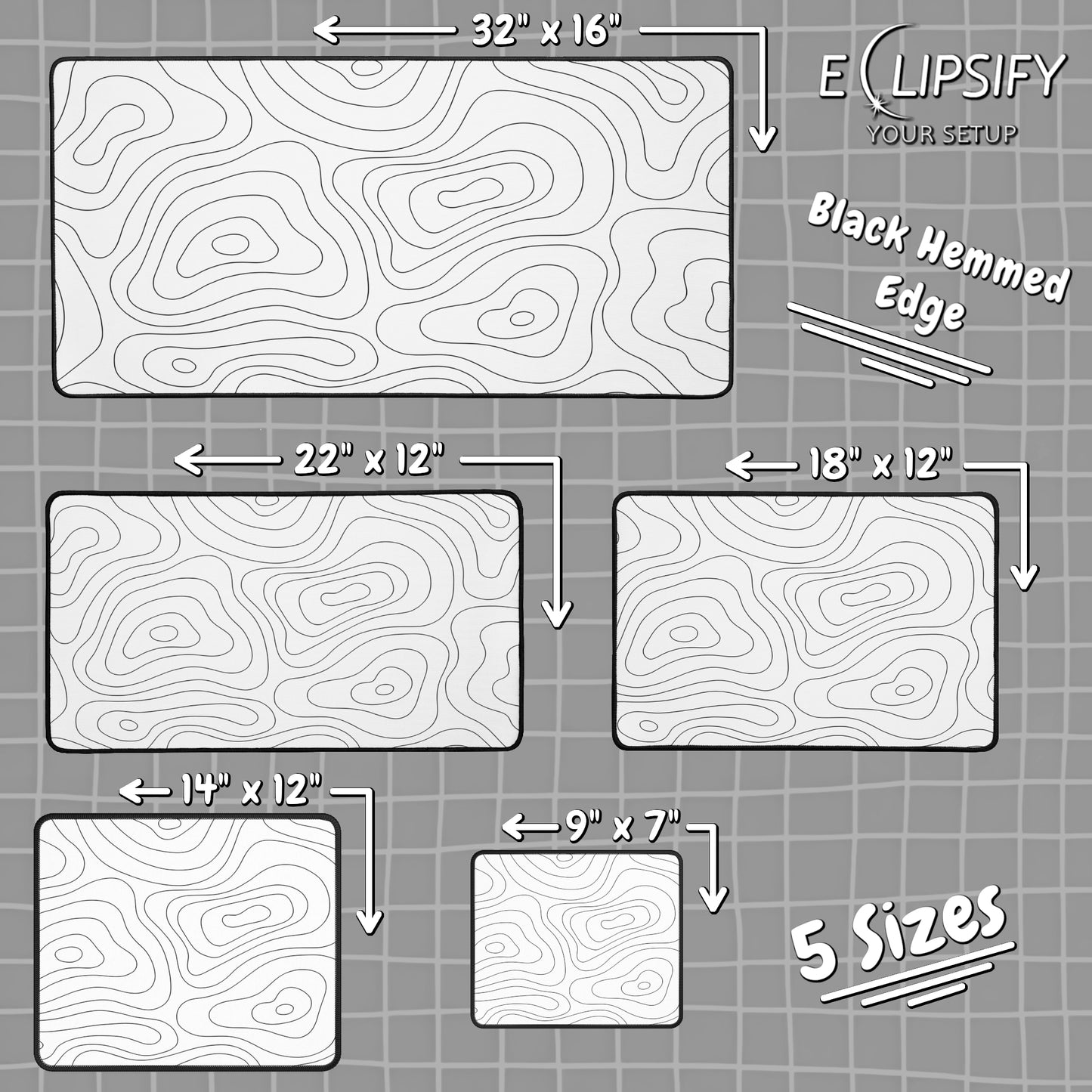 Contour Canvas: White Topographic Pattern Gaming Mouse Pad