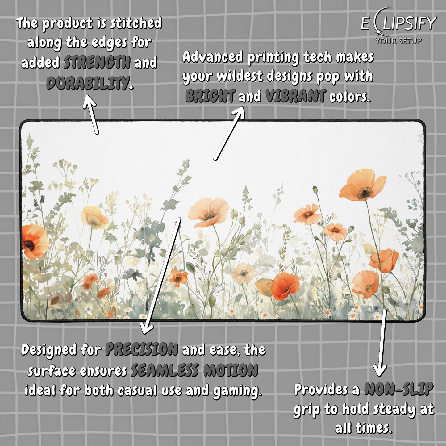 Wild Bloom: Orange Wildflower Floral White Mouse Pad