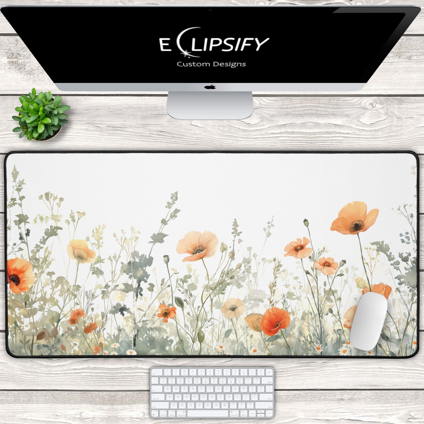Wild Bloom: Orange Wildflower Floral White Mouse Pad