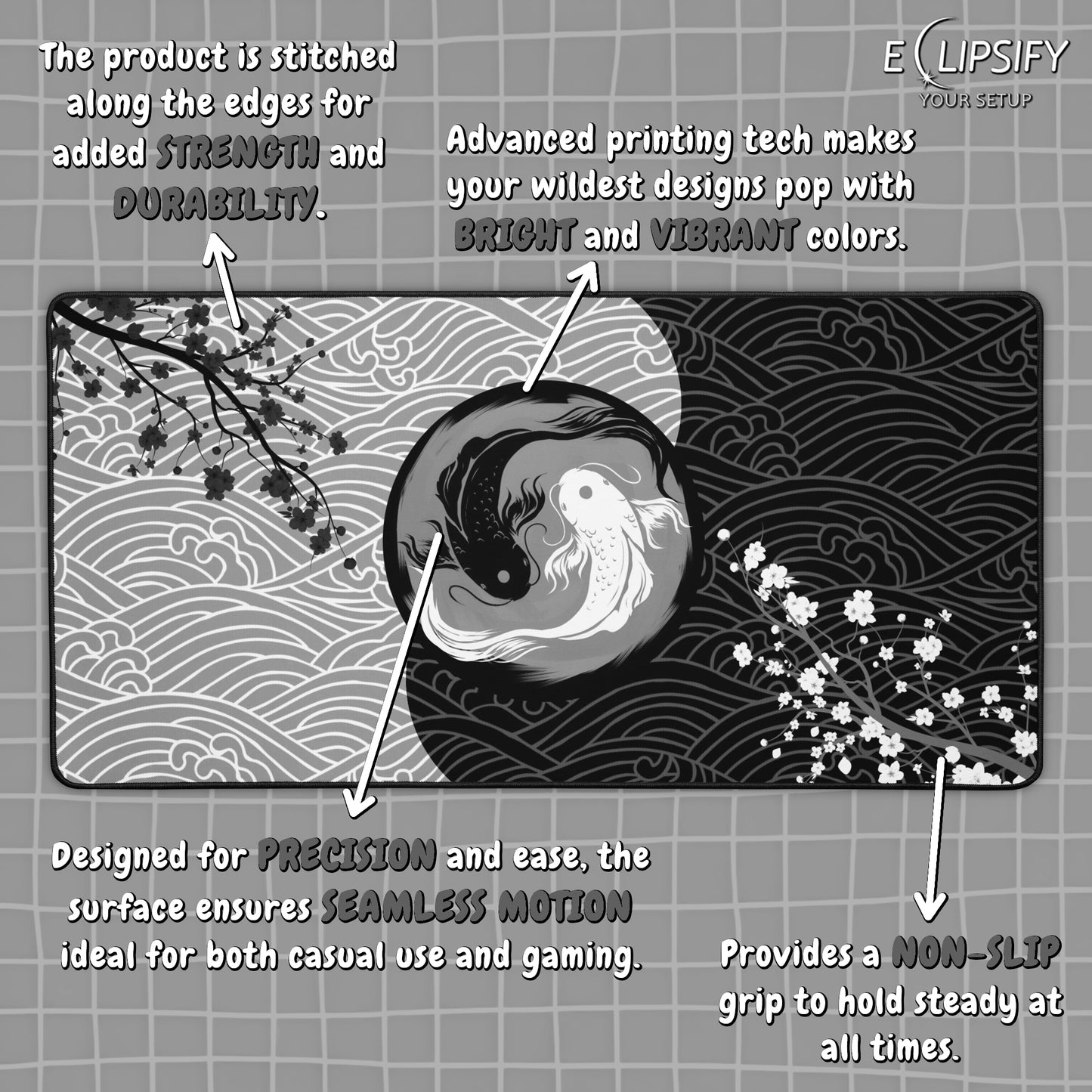 Symmetry in Serenity: Ying Yang Koi Fish Gaming Mouse Pad