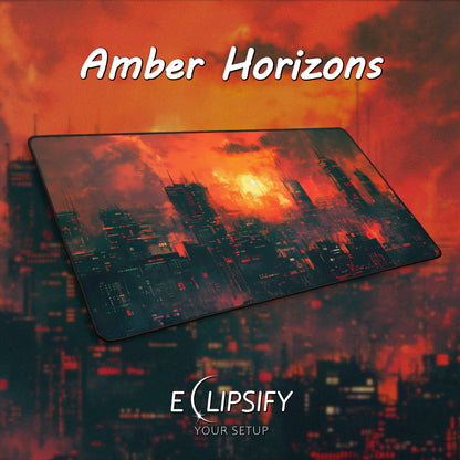 Amber Horizons: Orange Cyberpunk City Minimalist Mouse Pad