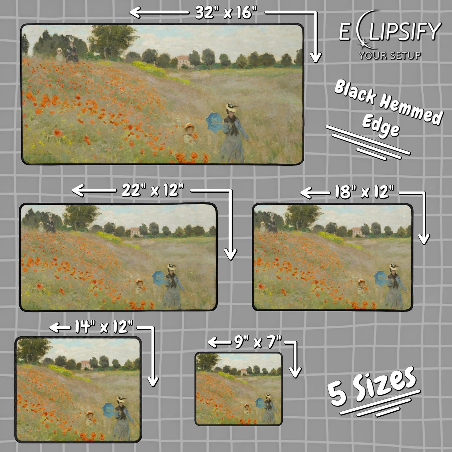 The Poppy Field: Claude Monet Mouse Pad