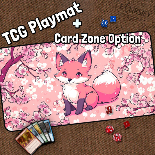 Paws And Petals: Cute Fox Cherry Blossom TCG Playmat