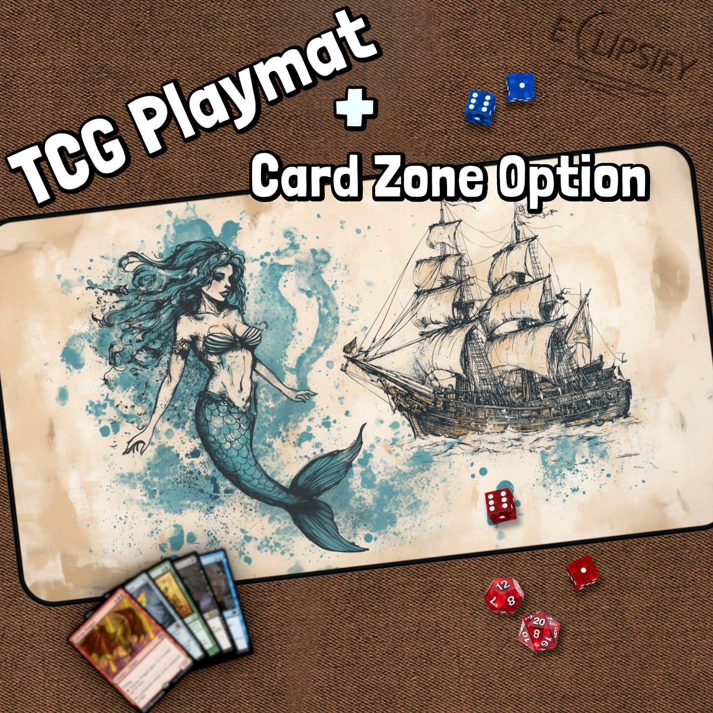 Pearls and Plunder: Mermaid Pirate Ship TCG Playmat