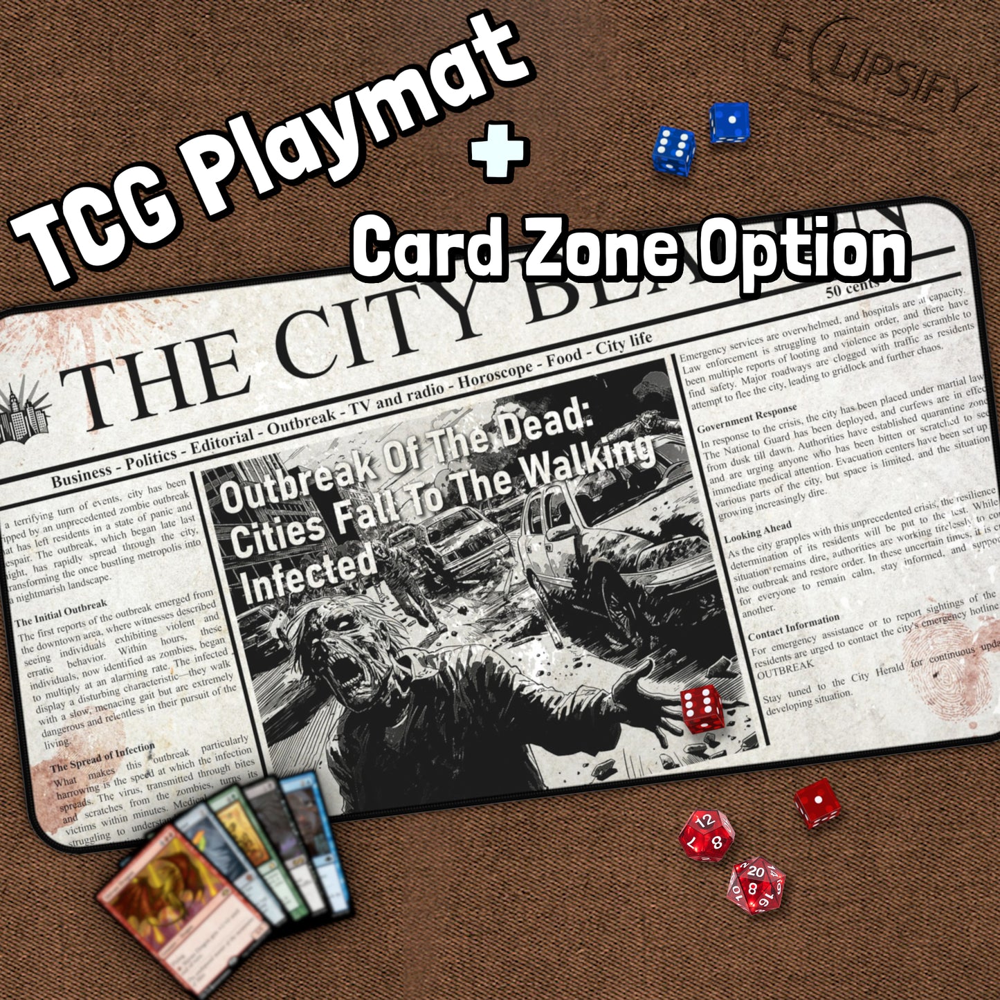 The City Beacon: Zombie Newspaper TCG Playmat