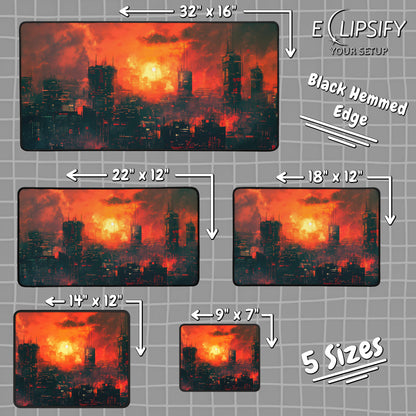Amber Horizons: Orange Cyberpunk City Minimalist Mouse Pad