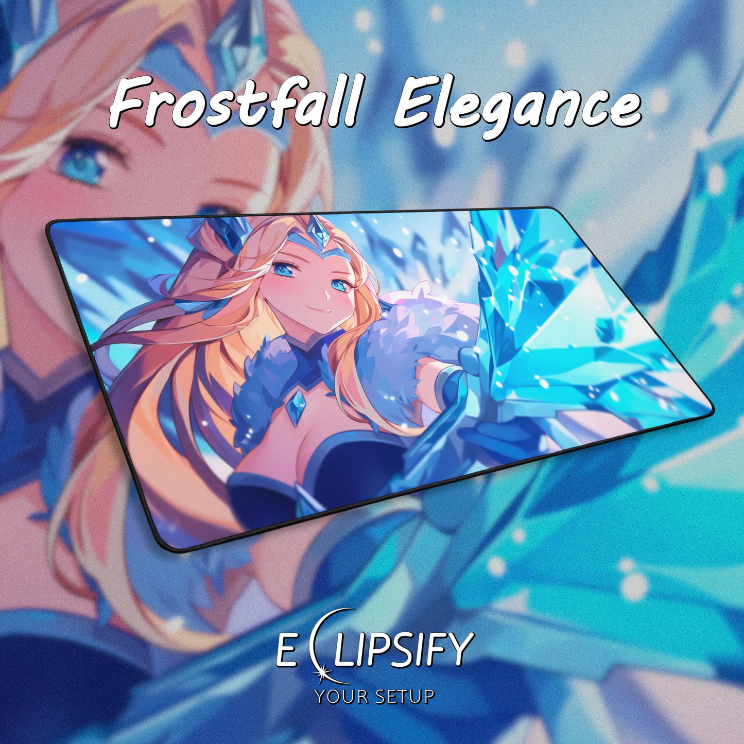 Frostfall Elegance: Crystal Anime Girl Gaming Mouse Pad