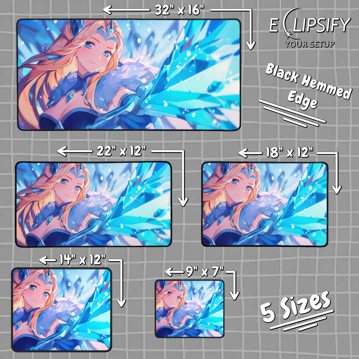 Frostfall Elegance: Crystal Anime Girl Gaming Mouse Pad