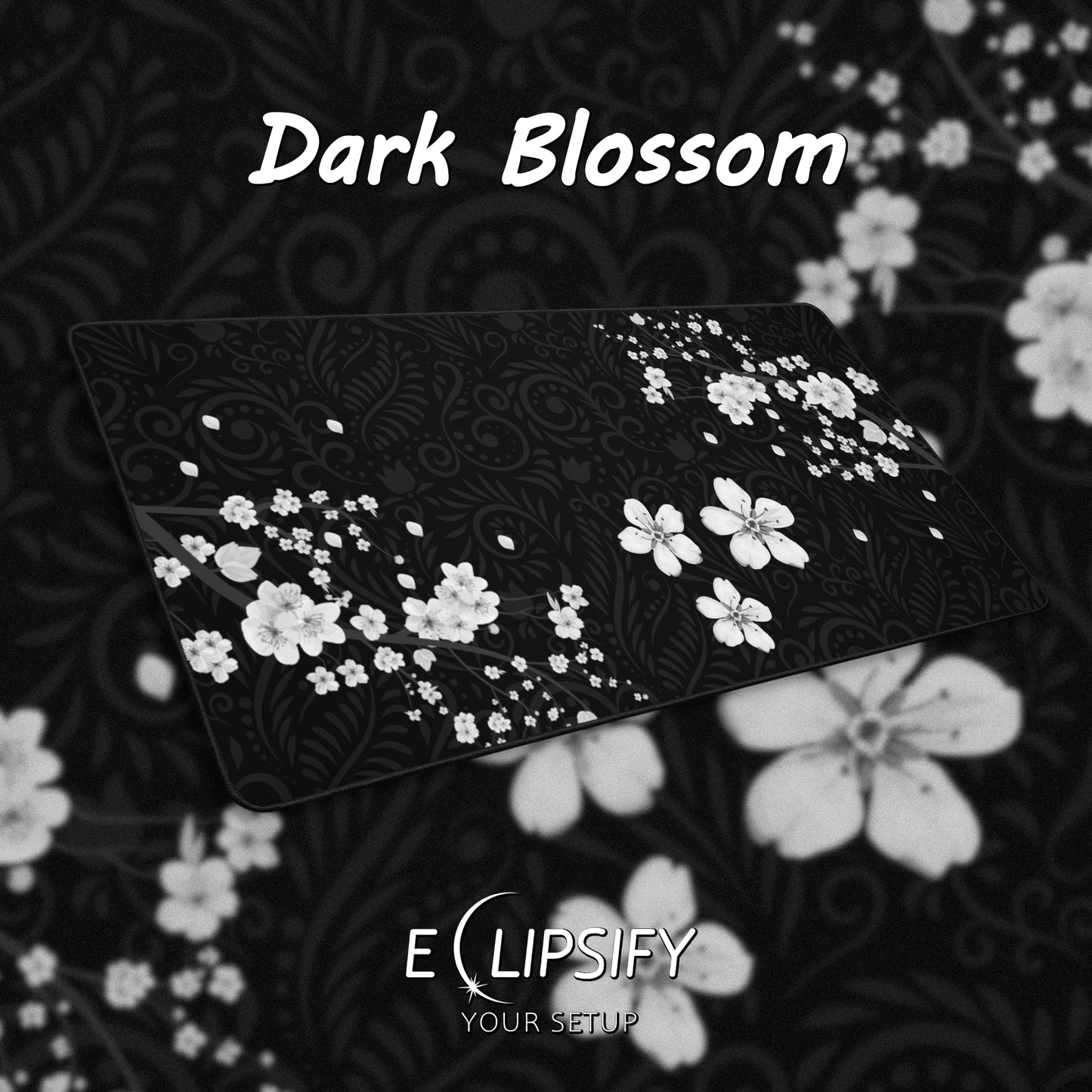 Dark Blossom: Cherry Blossom Black Pattern Gaming Mouse Pad