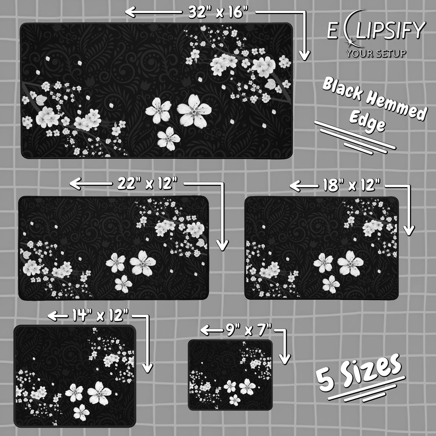 Dark Blossom: Cherry Blossom Black Pattern Gaming Mouse Pad