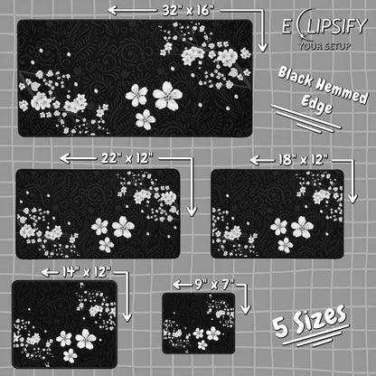 Dark Blossom: Cherry Blossom Black Pattern Gaming Mouse Pad
