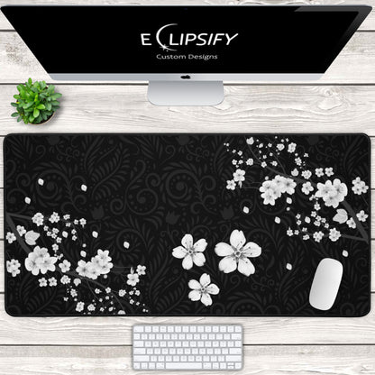 Dark Blossom: Cherry Blossom Black Pattern Gaming Mouse Pad