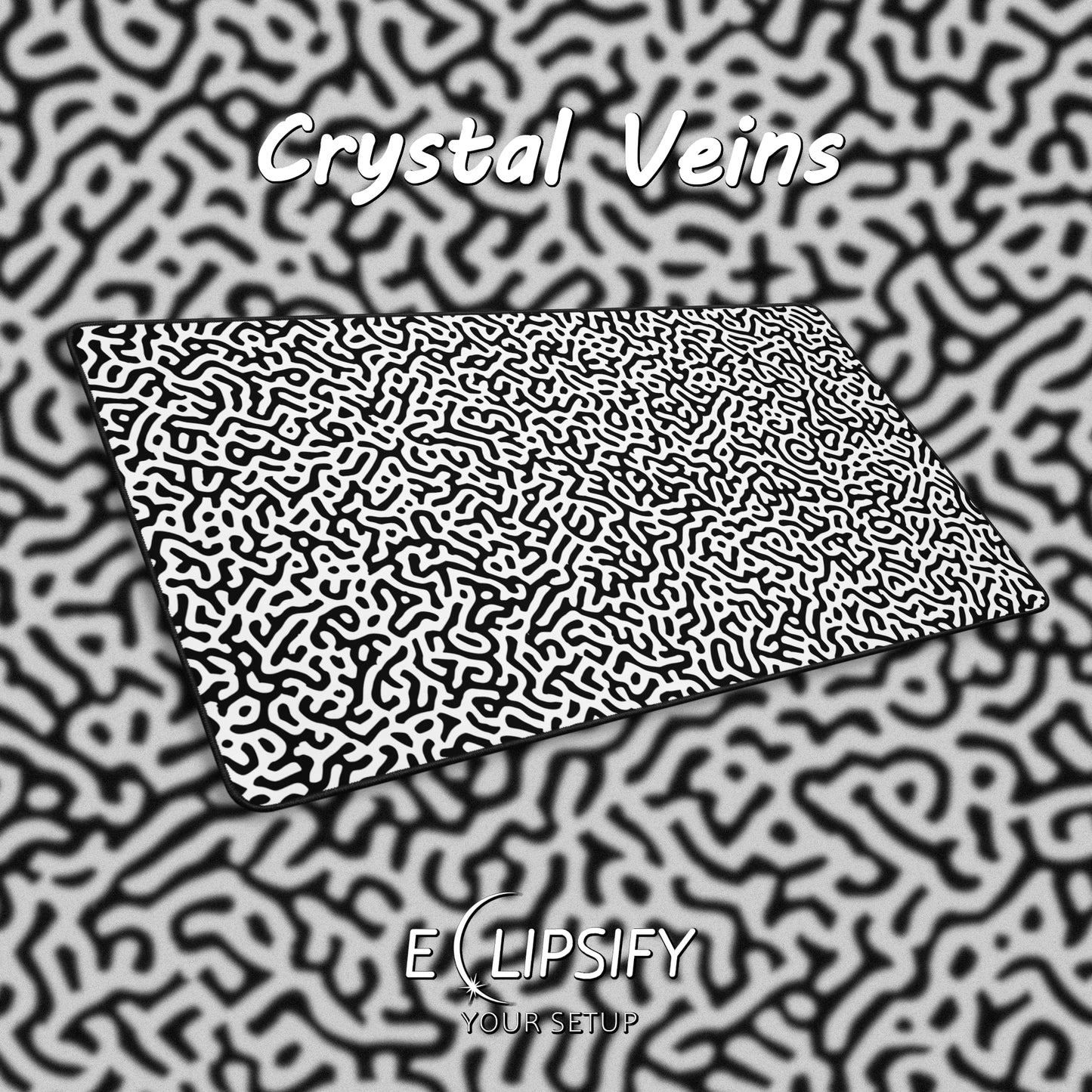 Crystal Veins: White And Black Line Pattern Gaming Mouse Pad