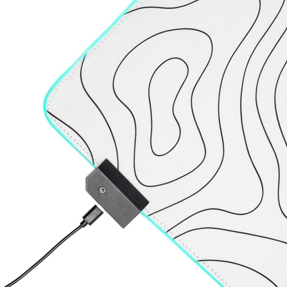 Contour Canvas: White Topographic Pattern Gaming Mouse Pad