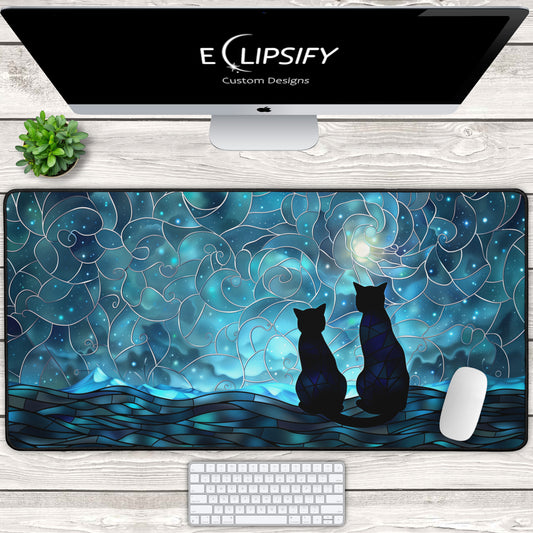 Lunar Whisker: Black Cat Blue Gaming Mouse Pad