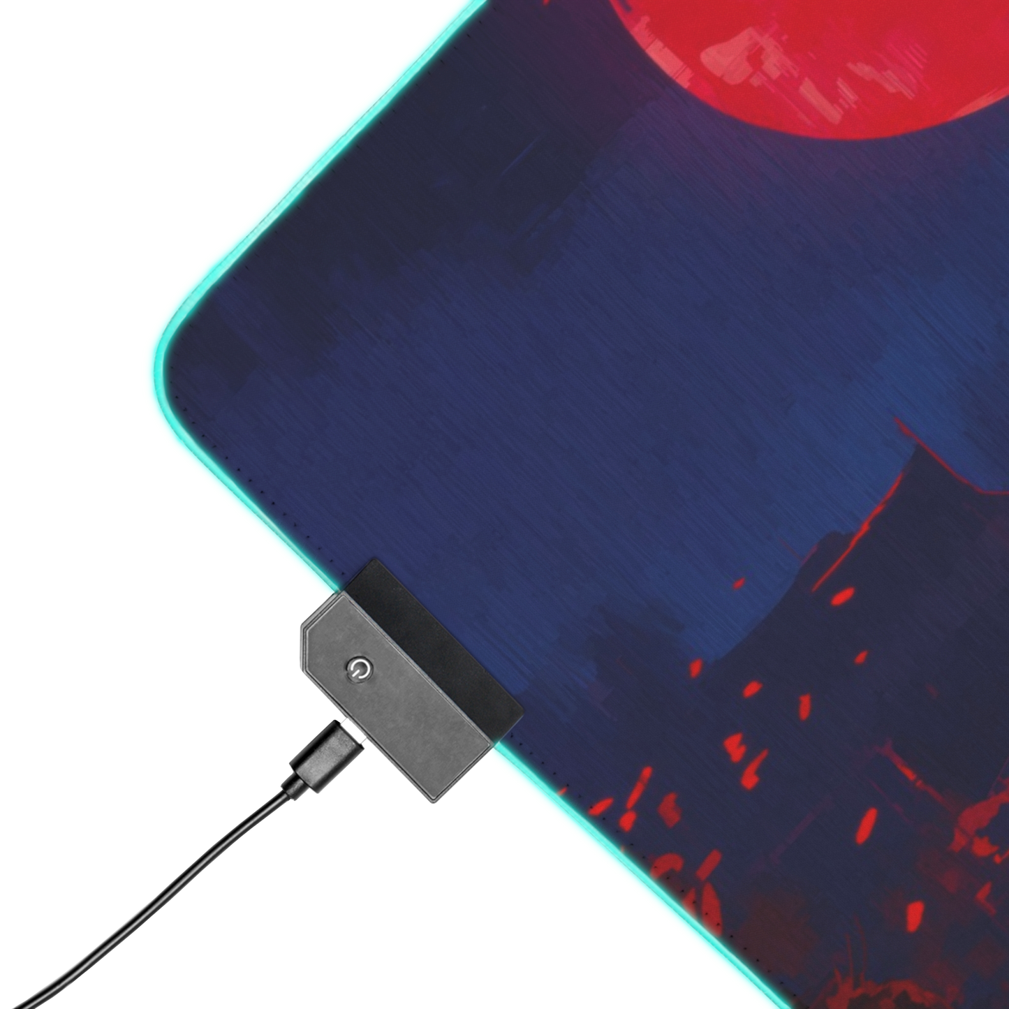 Samurai Moon: Blue Samurai And Red Moon Gaming Mouse Pad