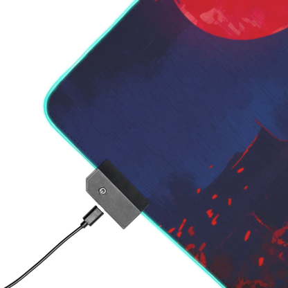 Samurai Moon: Blue Samurai And Red Moon Gaming Mouse Pad