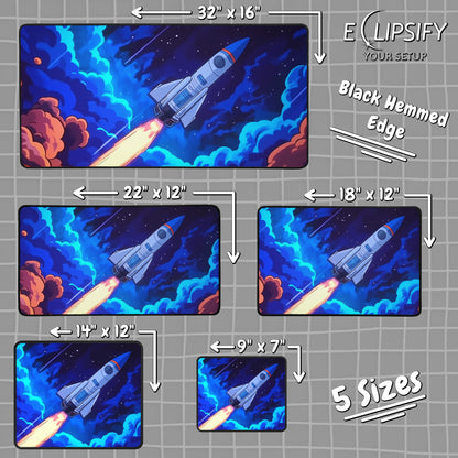 To The Stars: Cartoon Retro Rocket Gaming Mouse Pad