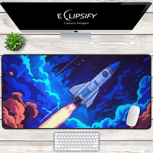 To The Stars: Cartoon Retro Rocket Gaming Mouse Pad