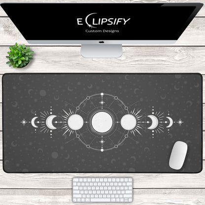 Celestial Phases: Moon Grey Mouse Pad