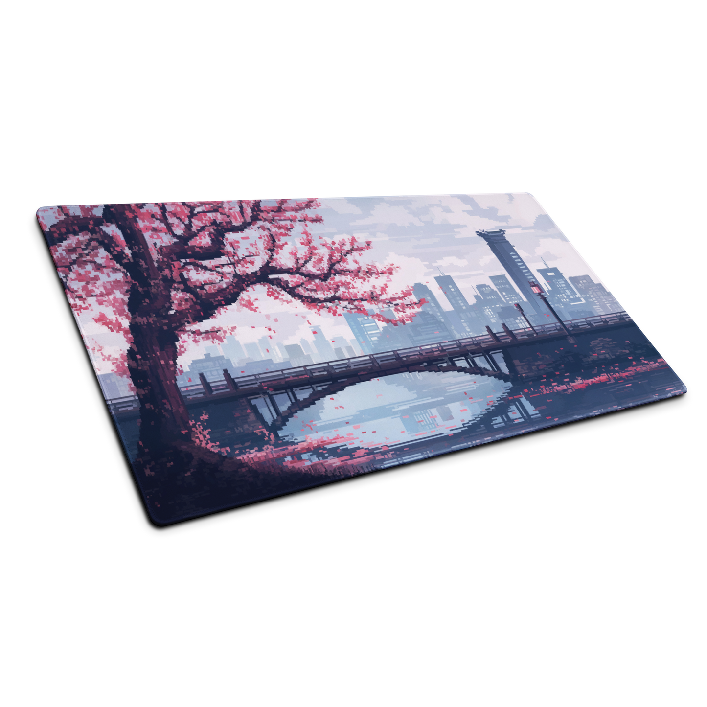 Cherry Blossom Grid: Pixel Art City Mouse Pad